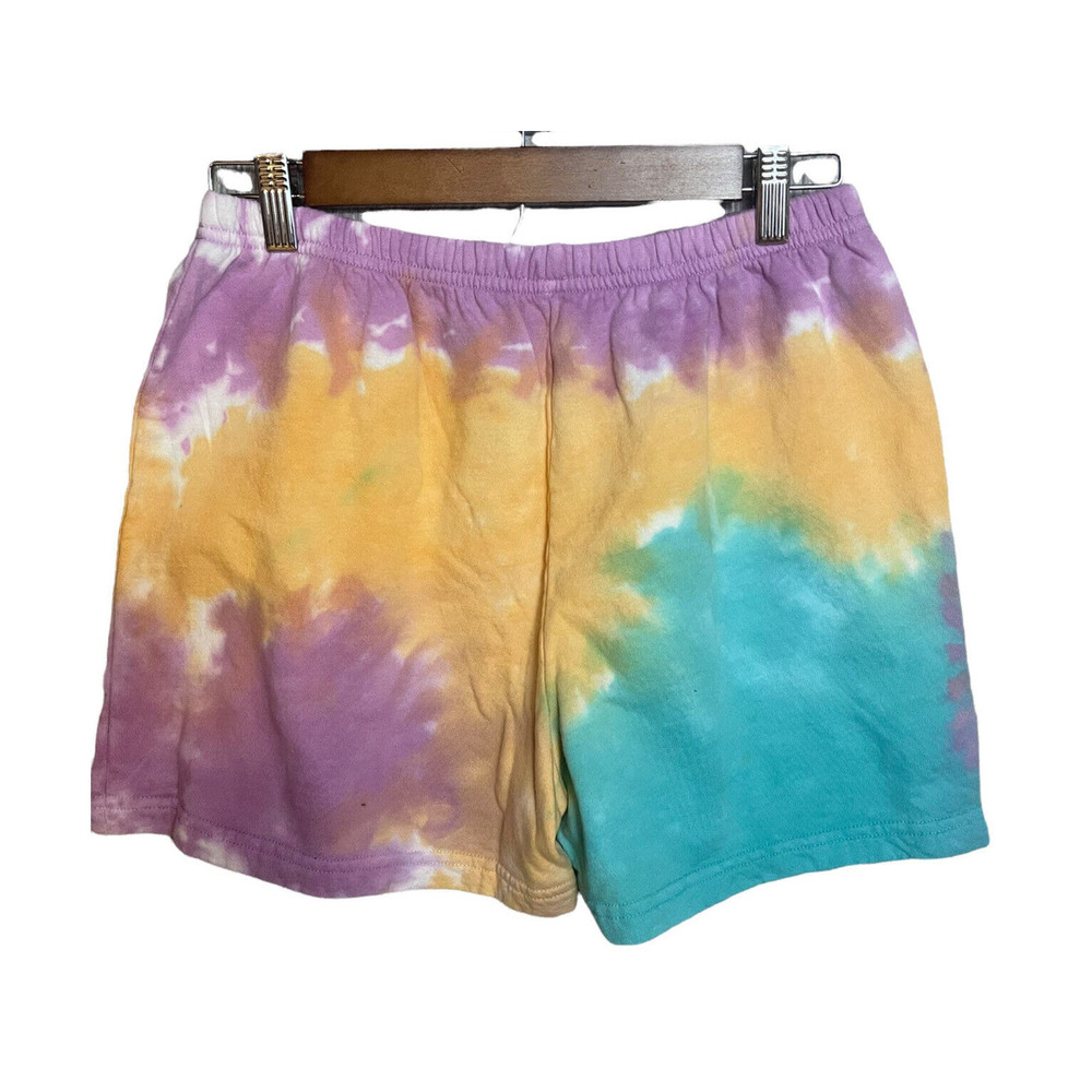 By Samii Ryan Orange Purple and Blue "Don't Play Me" Tie Dye Sweat Shorts Size L - Picture 3 of 7